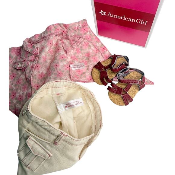 American Girl Nicki Tie Top & Shorts Outfit Shoes Nikki Doll Clothes No Belt Box - Picture 7 of 9